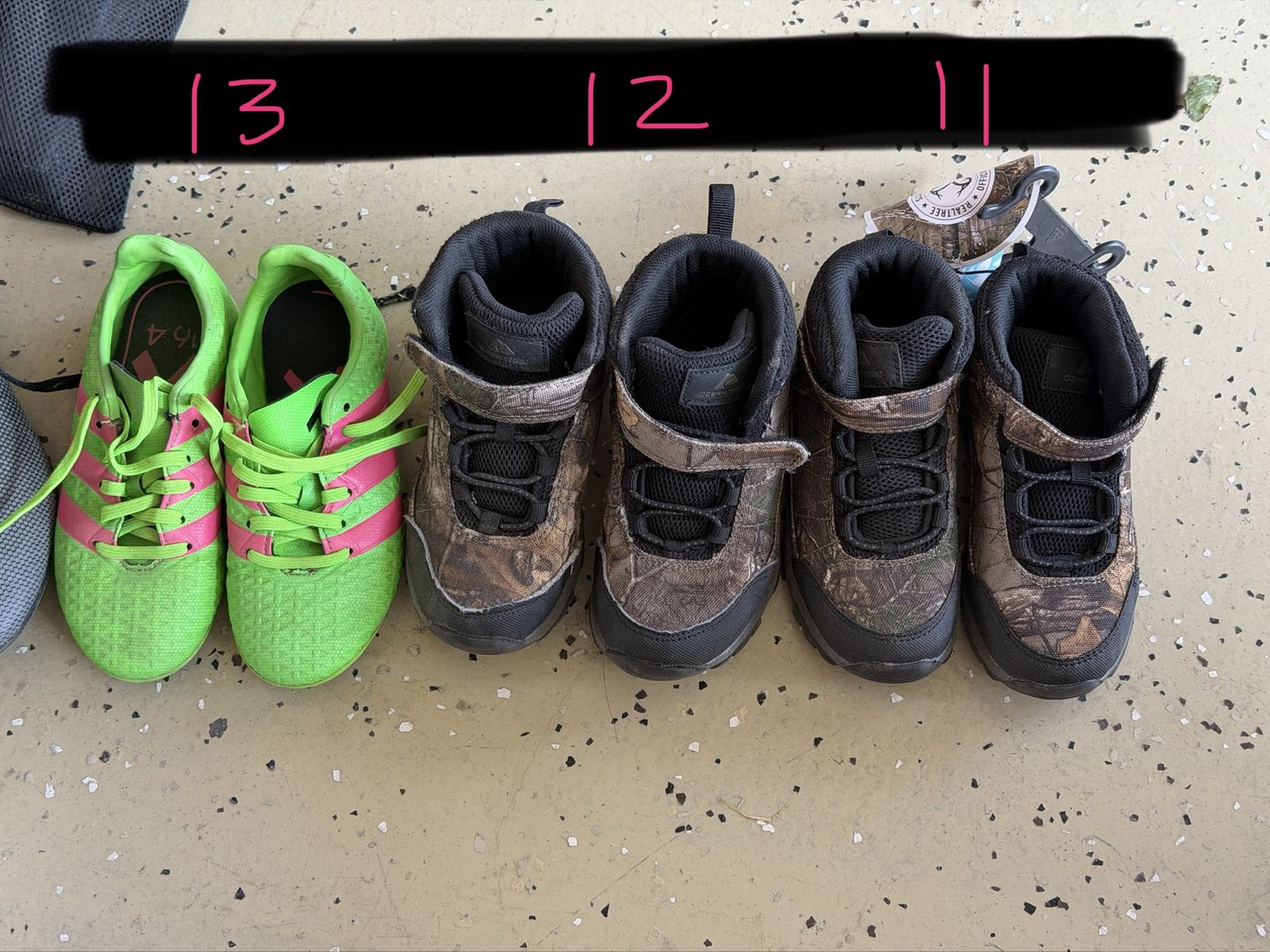 Kids' Athletic Shoe Lot: Nike, Adidas, Ozark Trail - Cleats, Boots, Skate Shoes (Sizes 11K-5.5K)