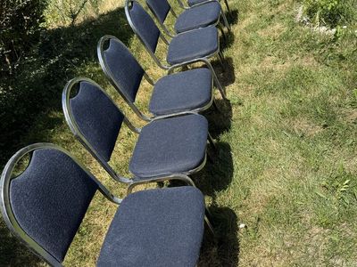 Set of 6 Commercial Stacking Banquet Chairs, Blue Fabric & Chrome Frame