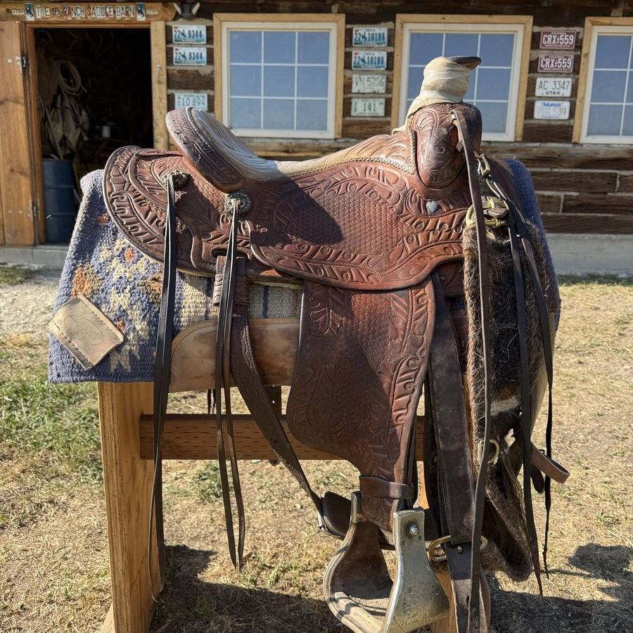 Tips Tooled Leather Western Saddle - 15.5" Seat, 3x3 Horn