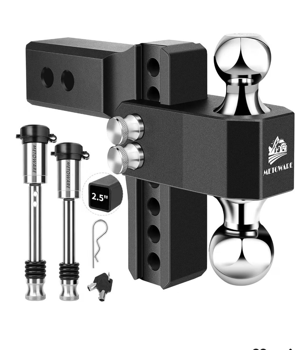 Metoware Adjustable Trailer Hitch Mount with Dual Balls and Locks 2.5” receiver