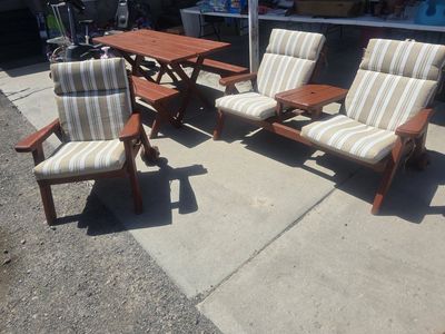 Outdoor patio set redwood picnic table benches