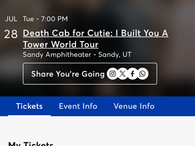 Death Cab for Cutie Sandy Ampitheater Tickets July 28th