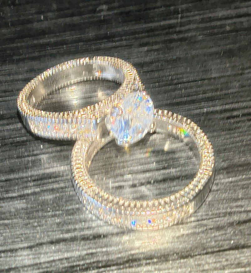 Sterling Silver 925 white saphire Engagement Ring & Wedding Band Set size 7.5