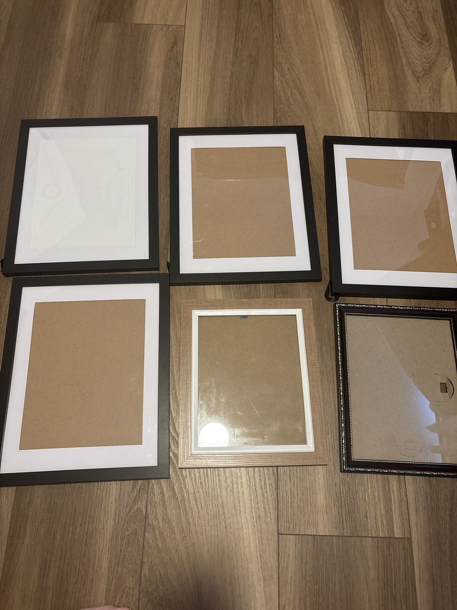 Set of 6 Assorted Picture Frames - Black, Natural Wood, and Beaded Finishes 11x14