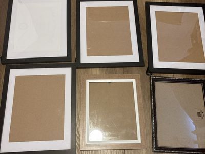 Set of 6 Assorted Picture Frames - Black, Natural Wood, and Beaded Finishes 11x14