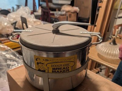 Vintage "Dough Girl" Manual Bread Maker Aluminum Pot with Hand Crank for Baking