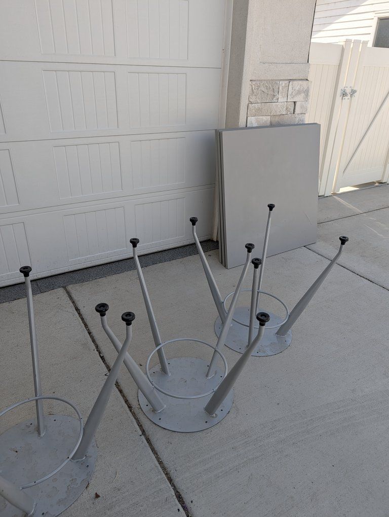 Grey Metal Table Bases and Table Tops - Set of 3