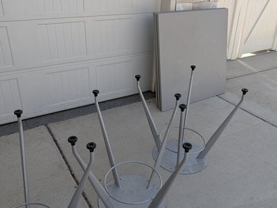 Grey Metal Table Bases and Table Tops - Set of 3