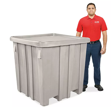 2x Bulk Container Powder Liquid with lid 35 cu ft capacity Gray Tote Forkliftable