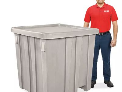 2x Bulk Container Powder Liquid with lid 35 cu ft capacity Gray Tote Forkliftable