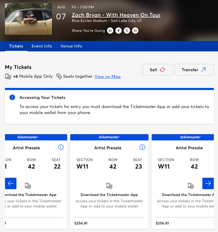 Zach Bryan with Heaven On Tour Tickets - Front and Center Row 42