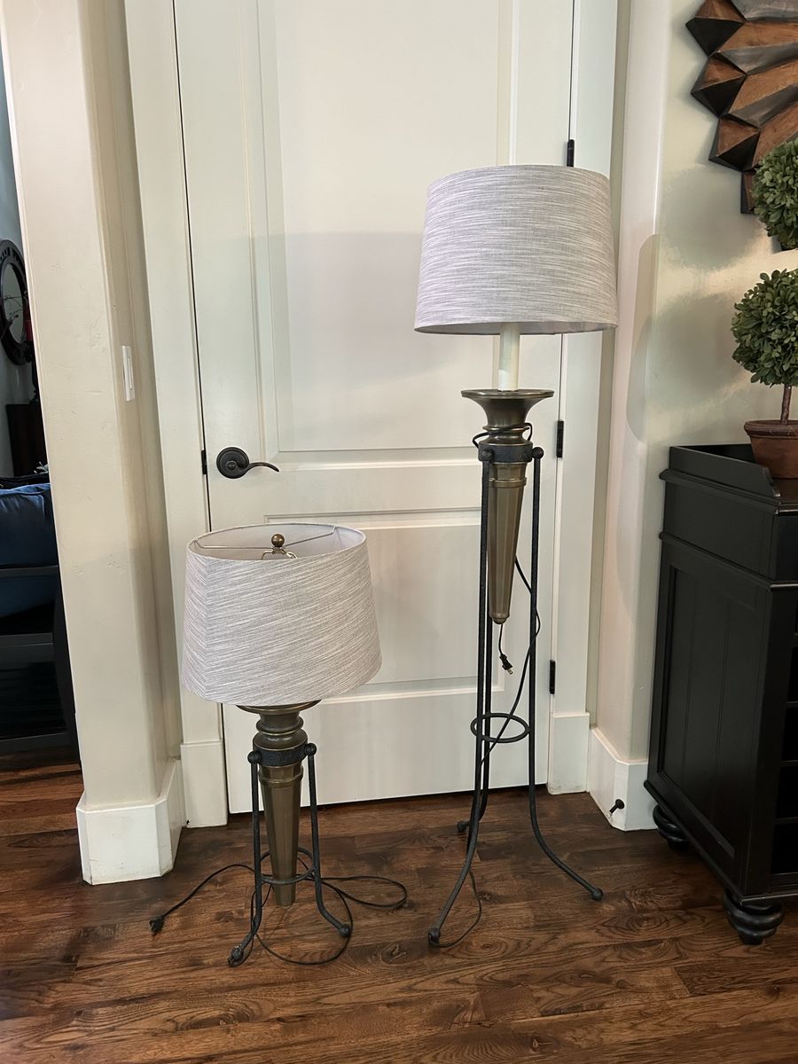 Ethan Allen Metal Floor and Table Lamps with New Shades