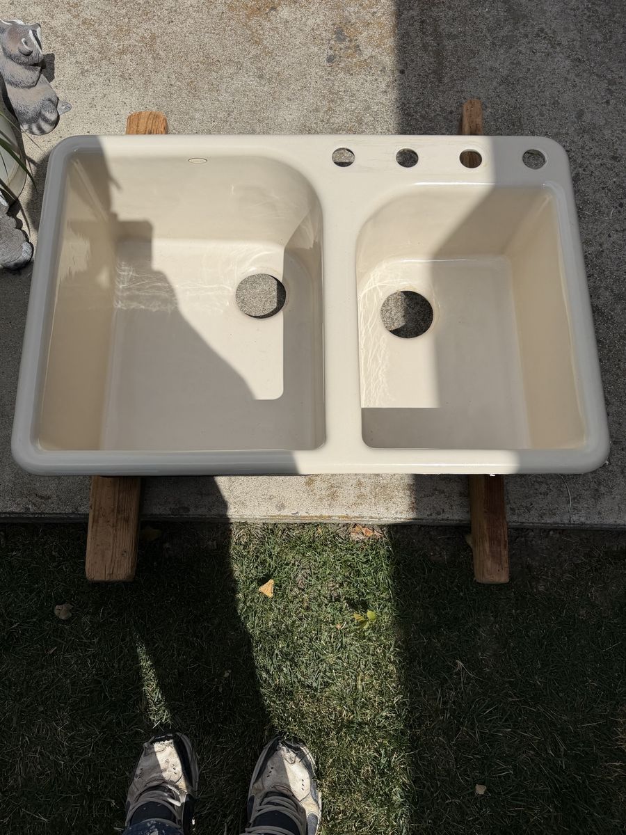 Kohler Cast Iron Double Basin Kitchen Sink - 33x23 almond/Used