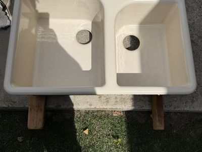 Kohler Cast Iron Double Basin Kitchen Sink - 33x23 almond/Used