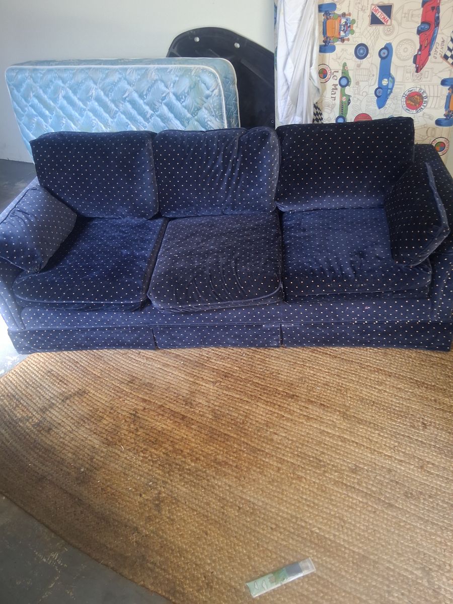 Navy Blue Polka Dot Three-Seater Couch