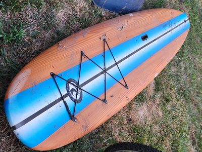 Classic Wood Grain Stand Up Paddle Board SUP with Blue Stripe and Bungee