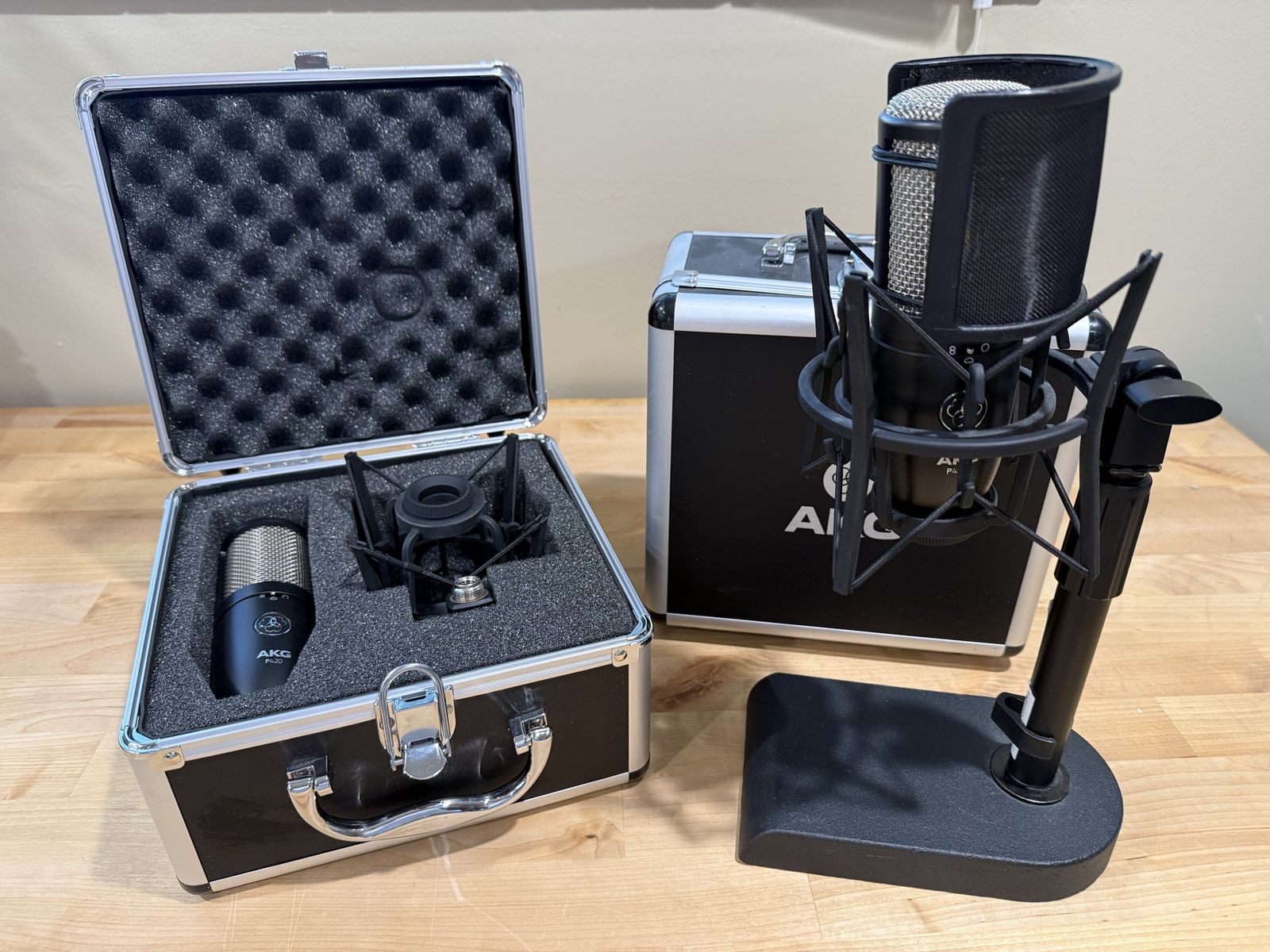2 AKG P420 Condenser Microphones with Shockmount and Hard Case - Excellent Condition
