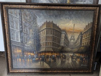 Hand-Painted Paris Eiffel Tower Wall Art – 42” x 54” - $225
