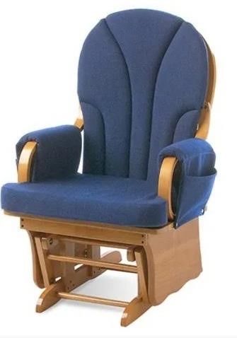 Foundations Wooden Glider Rocking Chair with Blue Cushions and Storage Pockets