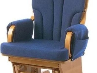 Foundations Wooden Glider Rocking Chair with Blue Cushions and Storage Pockets