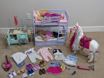 Our Generation Doll & Accessory Lot: Bunk Beds, Horse, Scooter, Clothes, and More!