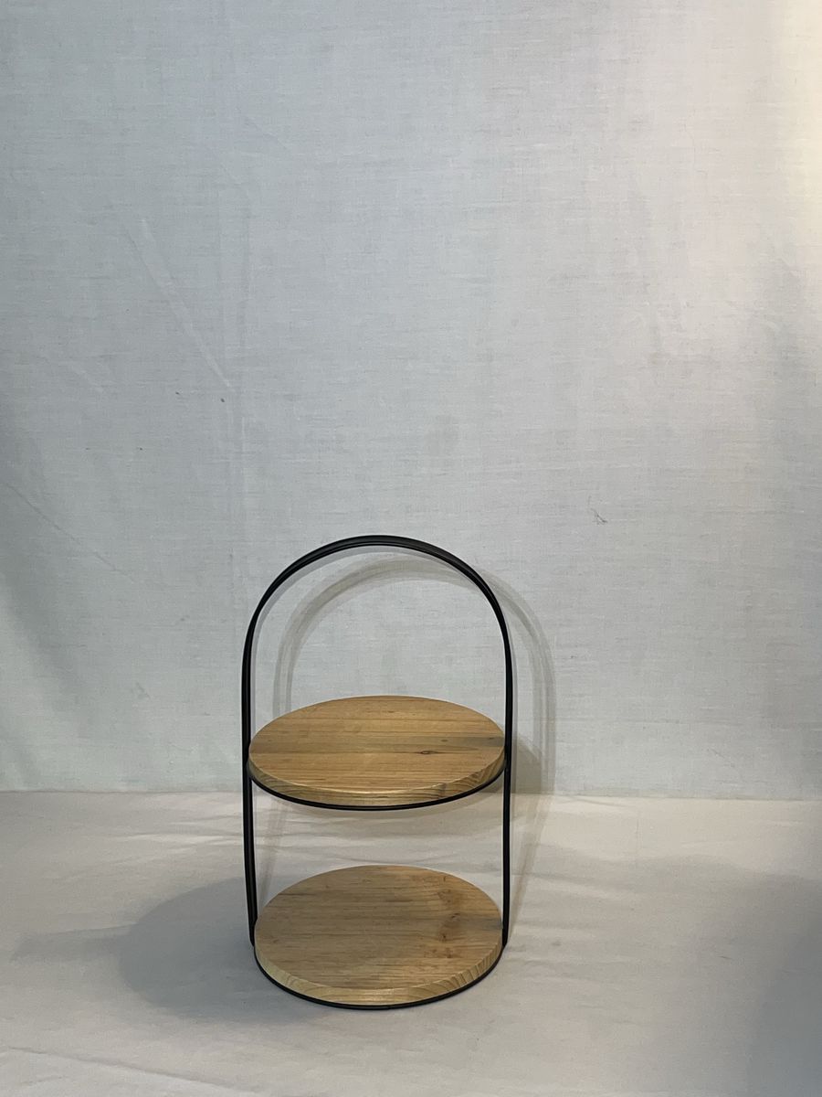 2-Tier Round Wood & Metal Dessert Stand Cupcake Holder Display Shelf