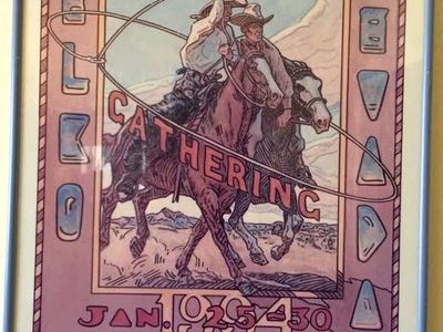 Vintage Framed 1994 10th Cowboy Poetry Gathering Poster Elko Nevada Buckeye Blake Art