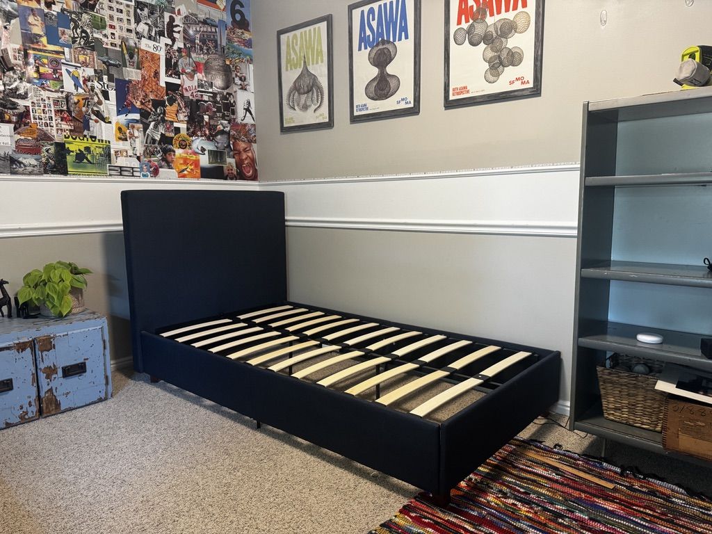 Set of 2 twin navy blue bed frames