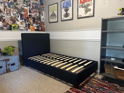 Set of 2 twin navy blue bed frames