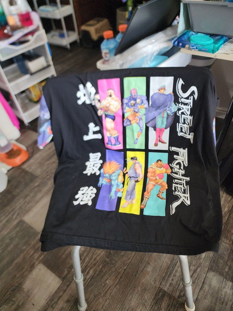Street Fighter Graphic T-Shirt, Men's 4XL, Black with Character Print