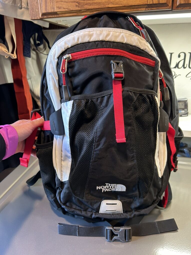 The North Face Recon Black White Red Backpack
