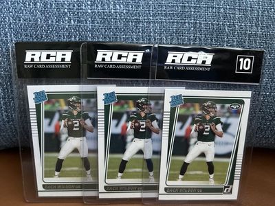 2021 Donruss Gem Mint 10 BYU Zach Wilson RC Donruss Rated Rookie Football Cards - Lot of 3, Raw Card Assessment. NEW YORK JETS
