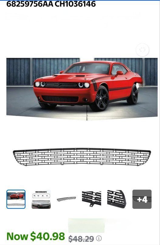 2015-2022 Dodge Challenger Front Bumper Lower Grille Black Grill 68259756AA