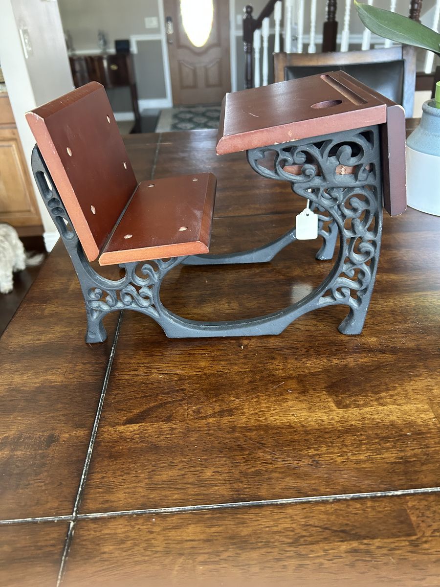 Vintage Style Cast Iron School Desk – Mini Antique Classroom Desk Decor