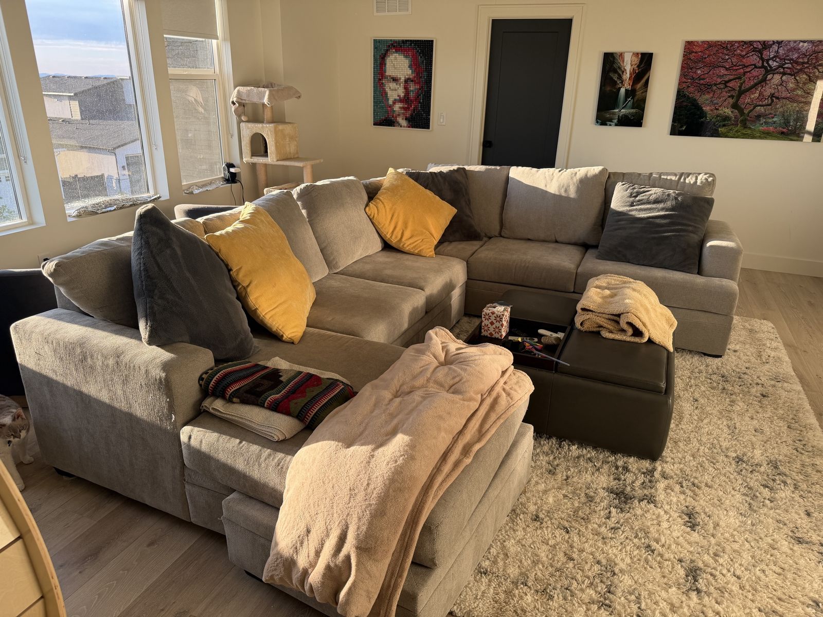 Large Gray Fabric Sectional Sofa Couch - Great Condition $3000 when new giving away for $250