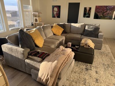 Large Gray Fabric Sectional Sofa Couch - Great Condition $3000 when new giving away for $250