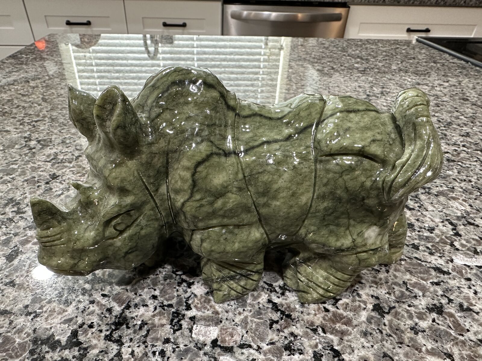 Green Jade Carved Rhino 4.98 Lbs