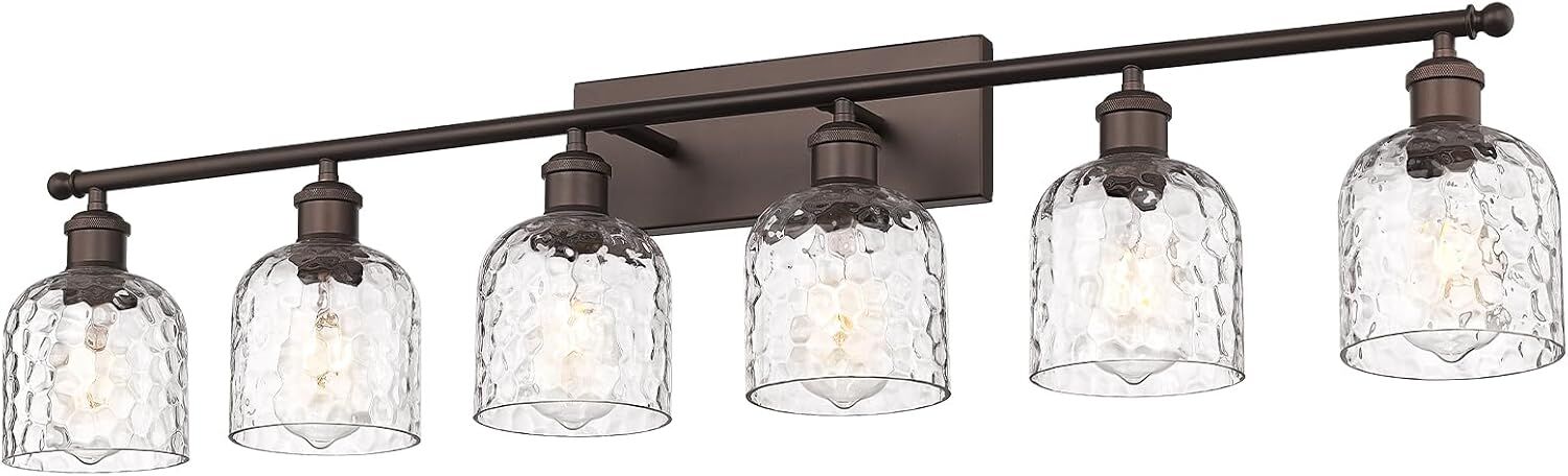 42" zeyu 6-Light Modern Oil Rubbed Bronze Finish with Clear Hammered Glass Vanity Light