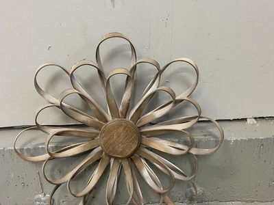 Wall Decor Art - Wooden Flower Rustic Cream & Brown Floral Sculpture
