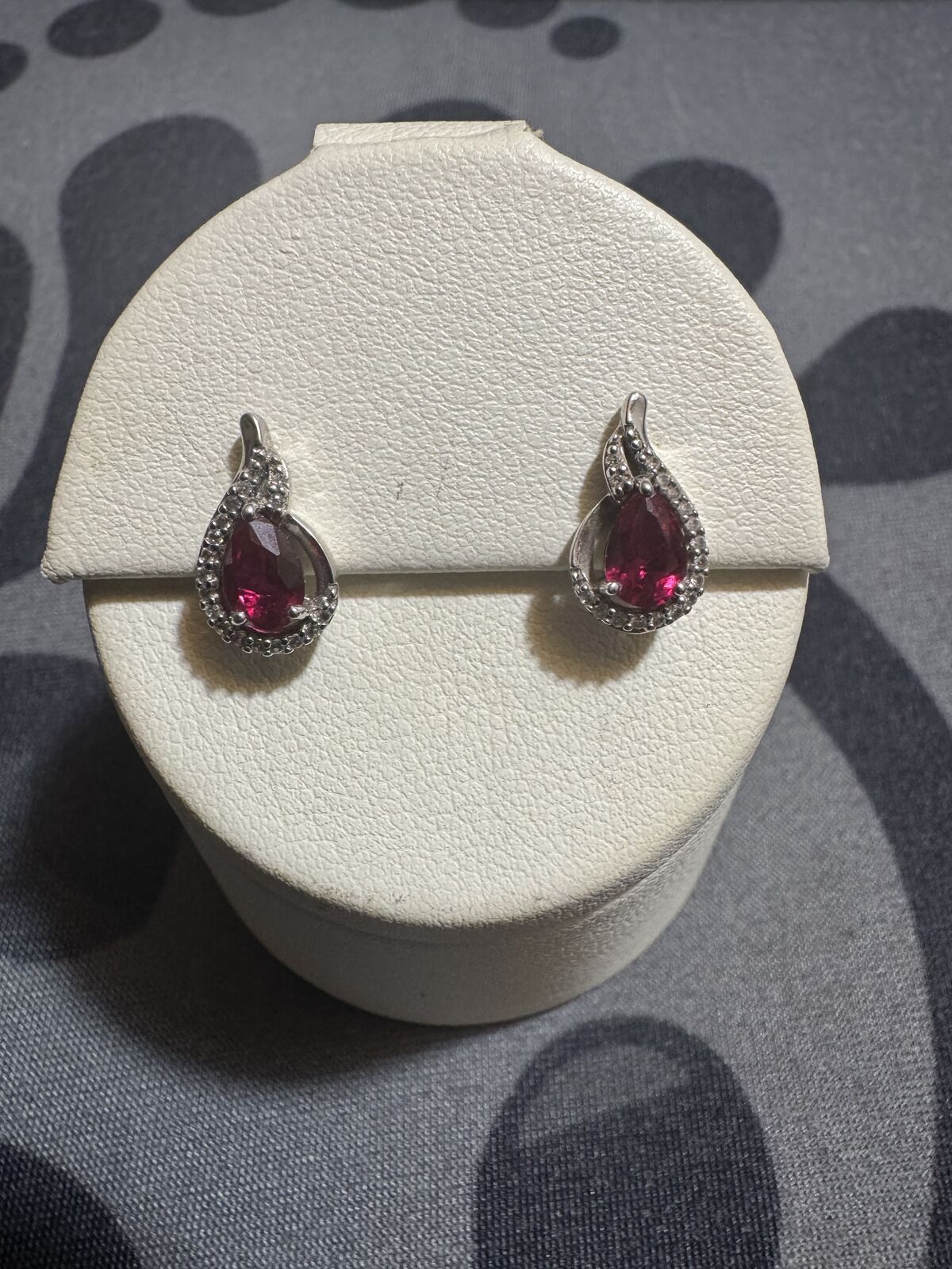 Ruby and White Sapphire 925 SS Earrings