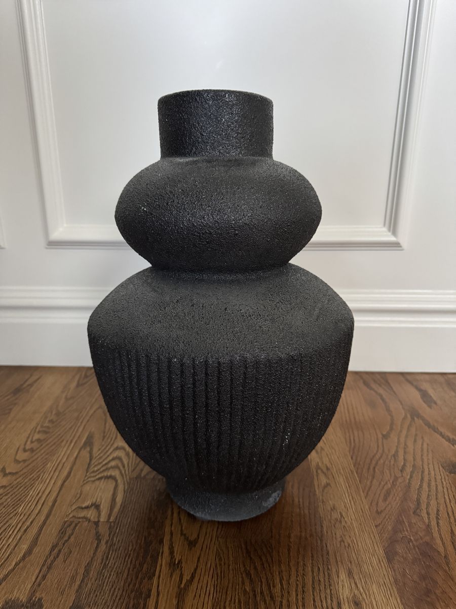 Black Textured Ceramic Vase Gourd Shape
