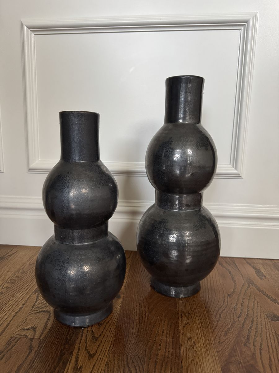 Modern Black Ceramic Bubble Vases Pair of 2