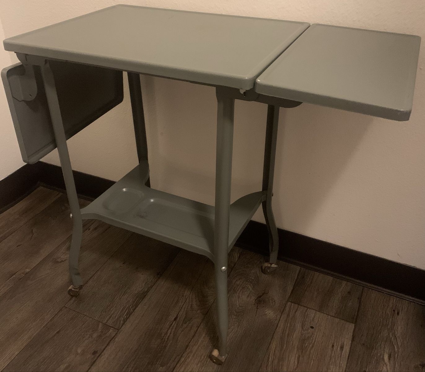 Authentic Vintage Toledo Guild Industrial Metal Rolling Cart / Drop-Leaf Desk