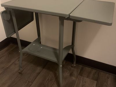 Authentic Vintage Toledo Guild Industrial Metal Rolling Cart / Drop-Leaf Desk
