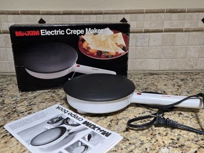 Maxim Electric Crepe Maker with Dipping Plate - White/Black, Includes Original Box & Manual