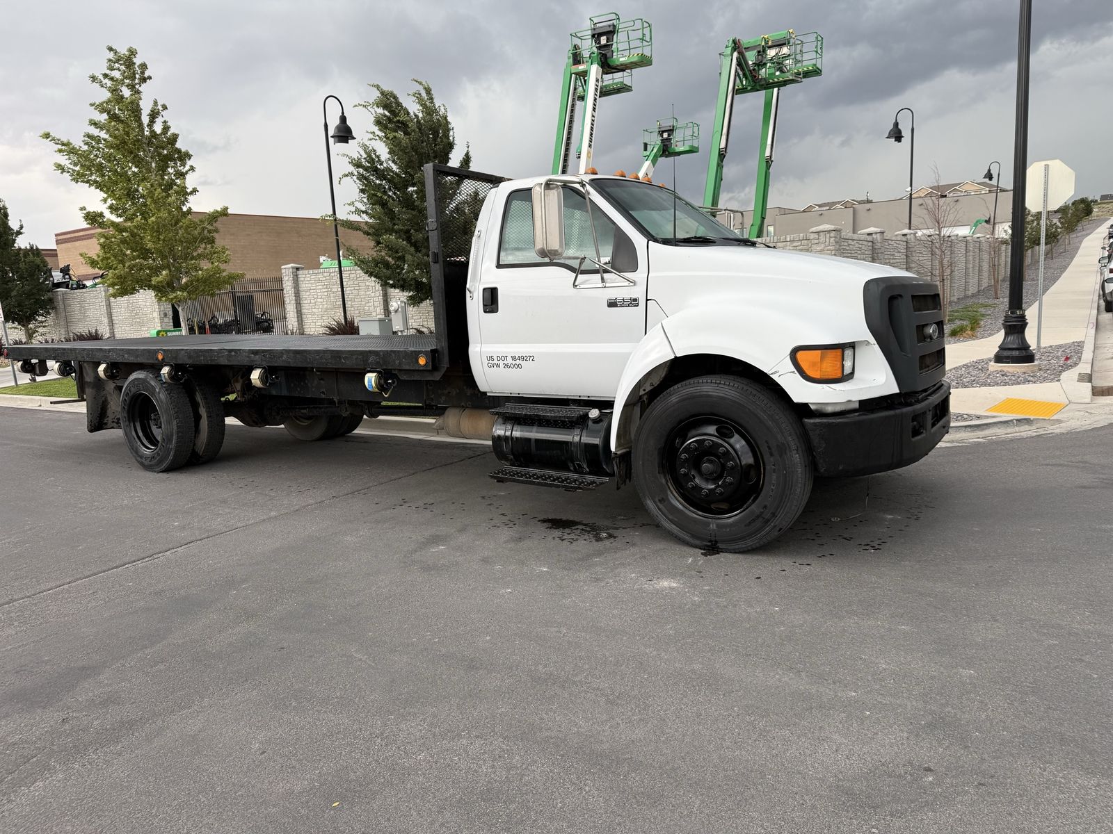 Ford F-650 Flatbed Truck - White with Flatbed Hauler Body