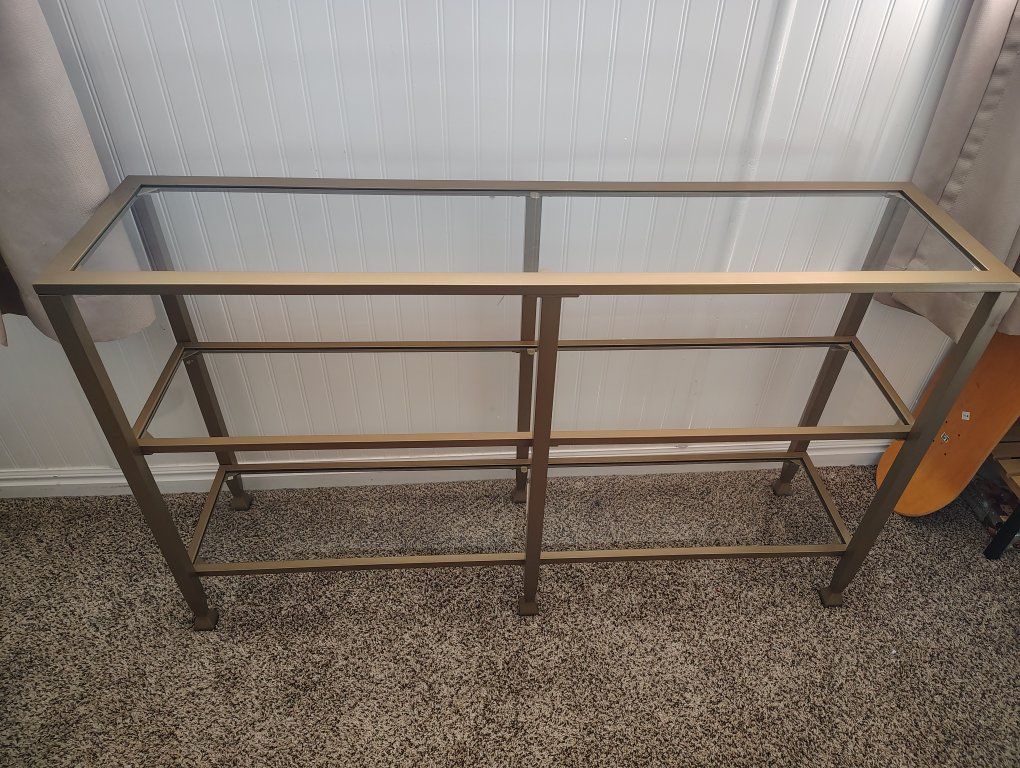 Gold Metal & Glass Console Table - 31" Tall, 47" Wide, 13" Deep - Modern Entryway Furniture
