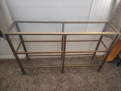 Gold Metal & Glass Console Table - 31" Tall, 47" Wide, 13" Deep - Modern Entryway Furniture