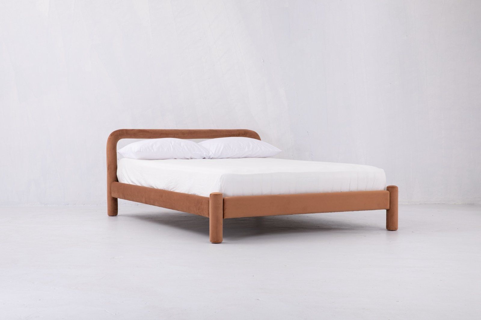 Queen Size Bed Frame with Headboard - 100% Performance Velvet in Teracotta