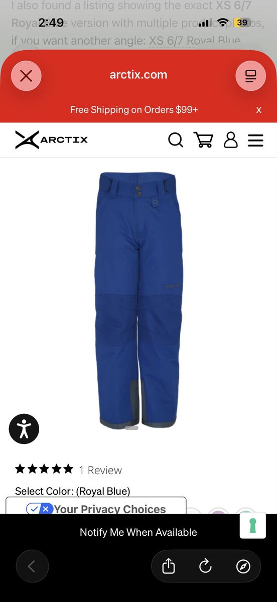 NEW Arctix Kids Snow Pants – XS (6/7) Royal Blue – $40 OBO